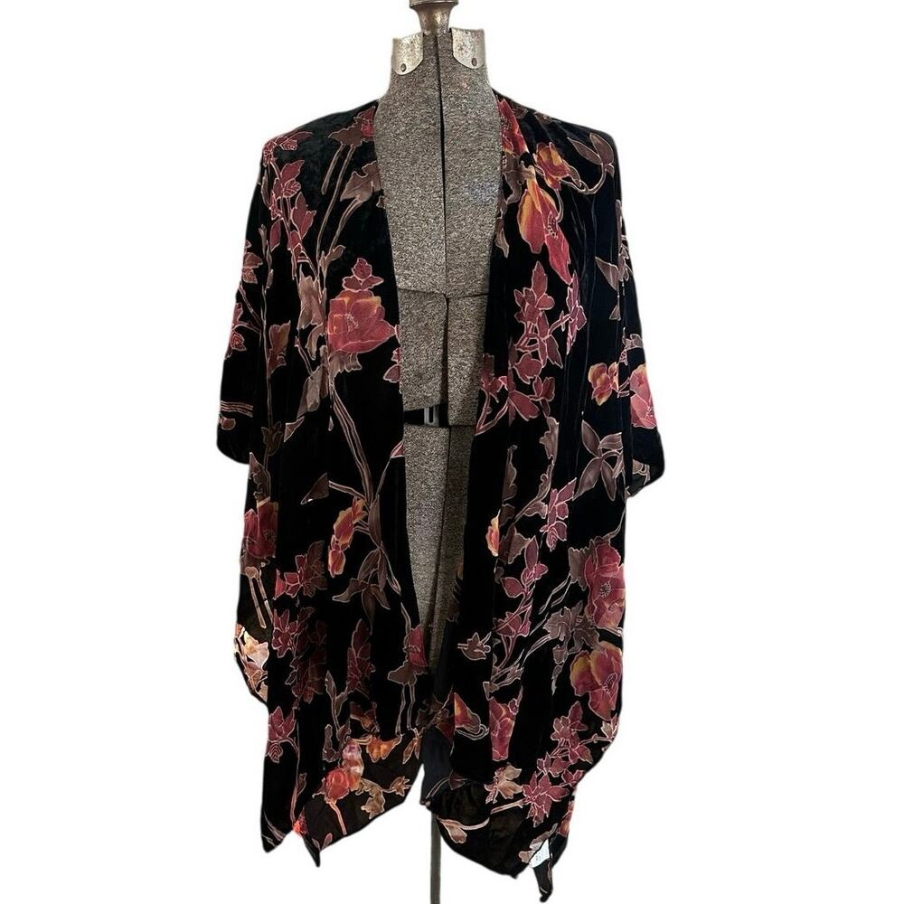 Velvet Burnout Floral Kimono Open Front Boho Dark Romantic Duster Whimsigoth